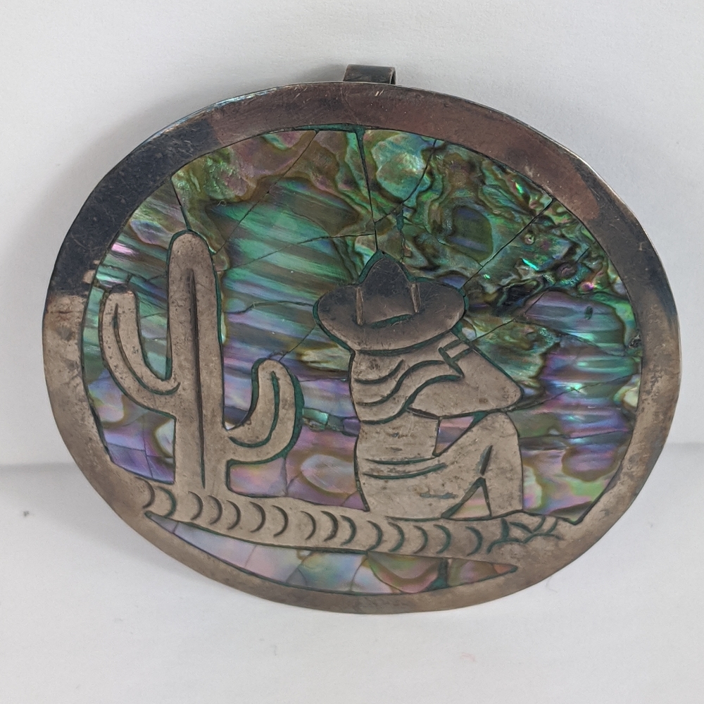 Vintage Taxco Sterling Silver Abalone Mother Of Pearl Pin or Pendant Signed